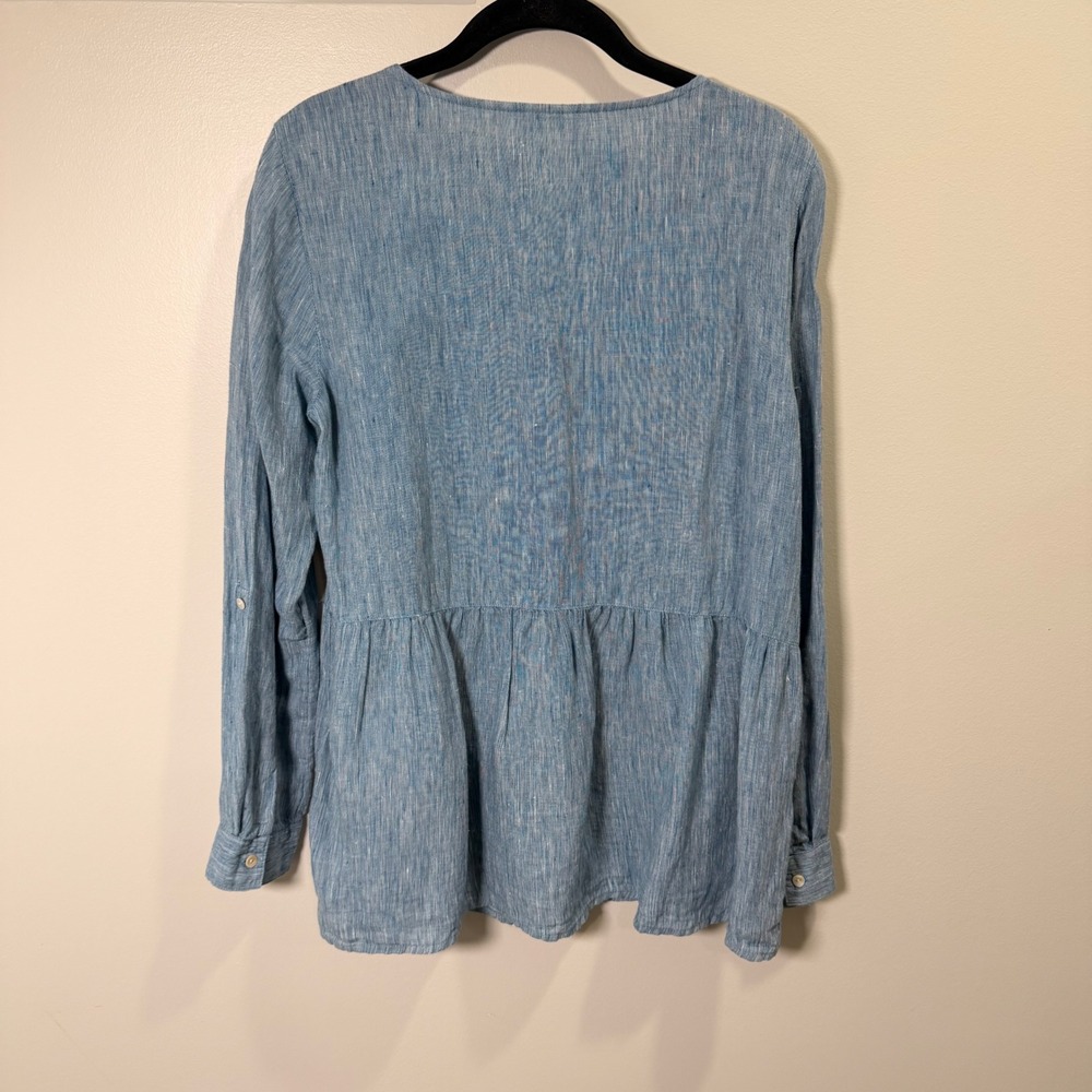Linen Lagenlook Button Front Peplum Blouse (M) Long Sleeve Cottagecore Boho - Picture 13 of 13